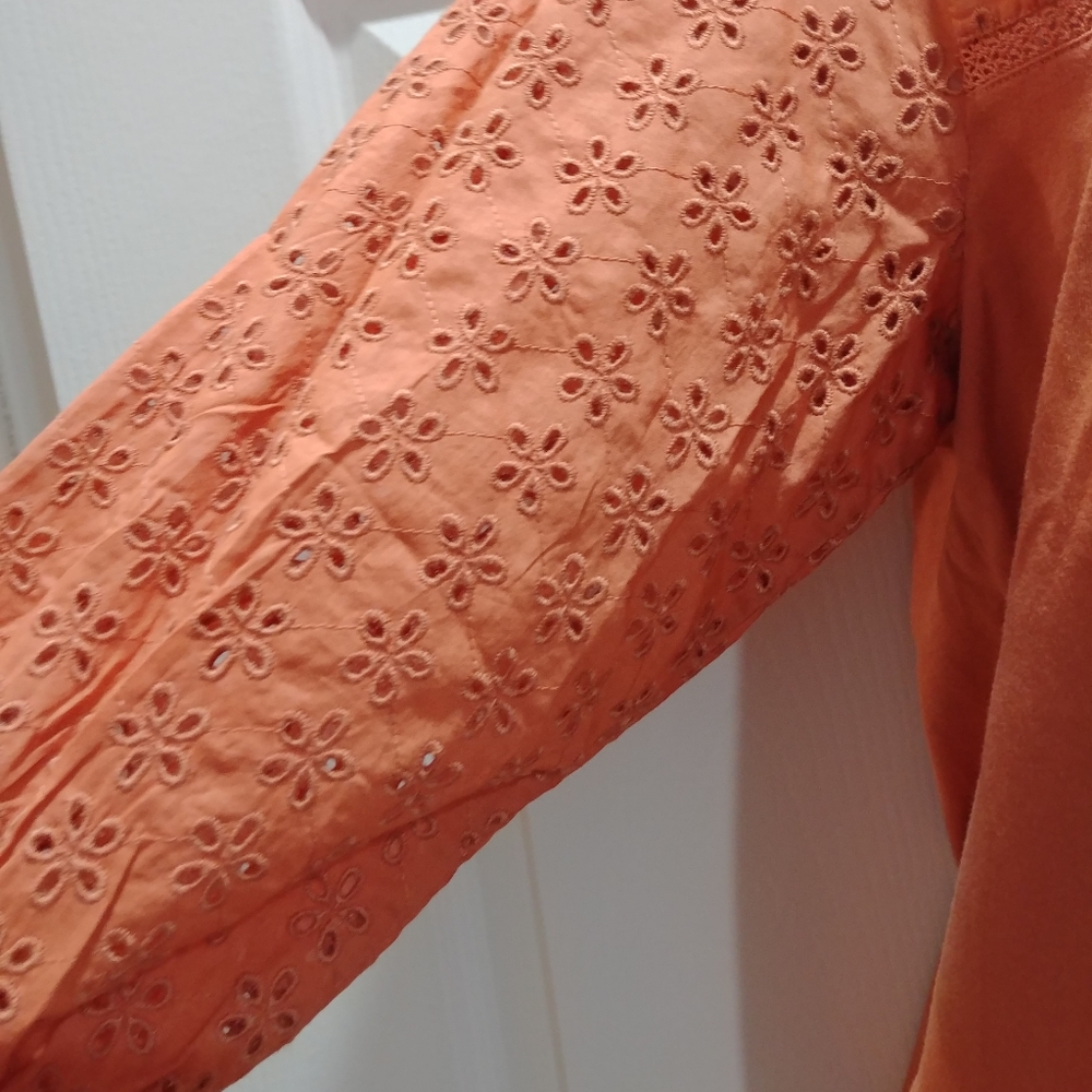 NWT J. Crew eyelet 3/4 sleeves boxy orange eyelet blouse size Small - Picture 2 of 4